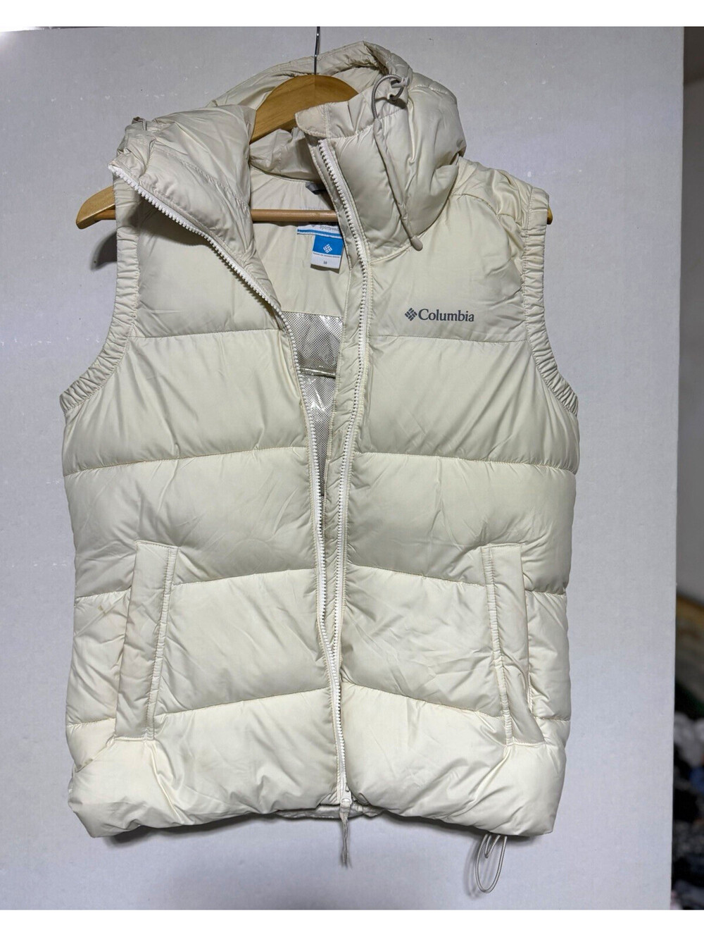 Columbia Women’s White Hooded Puffer Vest Full Zip Pockets Down Insulated M
